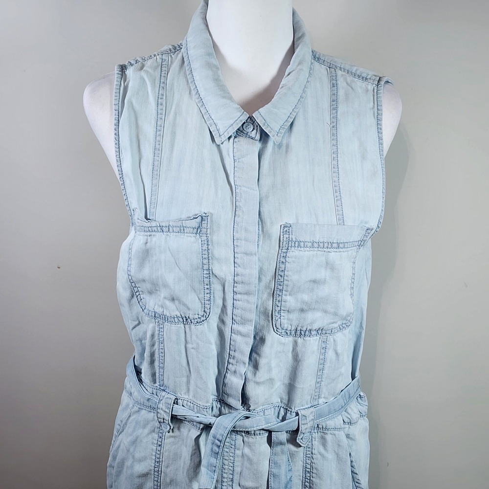 Dex‎ Denim Shirt Dress Womens Large Light Blue Sleeveless Belted Casual Tencil - Picture 3 of 13